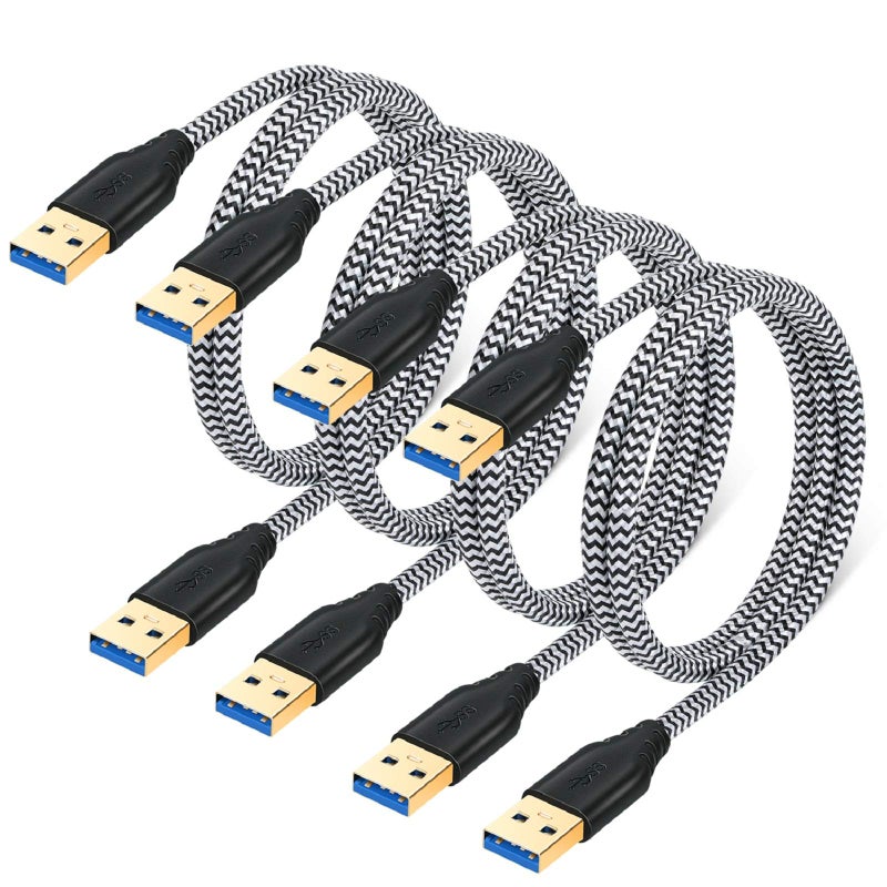 Besgoods 4-Pack USB 3.0 A to A Cable - 3FT Male to Male Short Braided Double End Cord Compatible for DVD Players, Hard Drive Enclosures, Laptop Cooler and More - White - Image 1